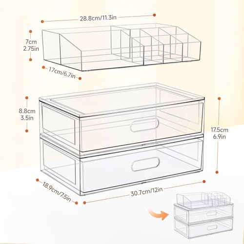 12'' Clear Acrylic Makeup Organizer with Drawers | Stackable