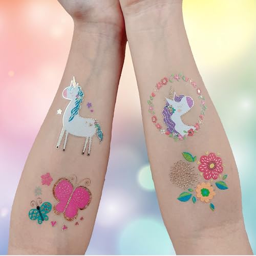 PapaKit Unicorn and Friends 36 Temporary Fake Tattoo Set, 18 Individually Wrapped Sheets | Kids Girls & Boys Birthday Party Favor Gift Reward, Non-Toxic Safe Removable