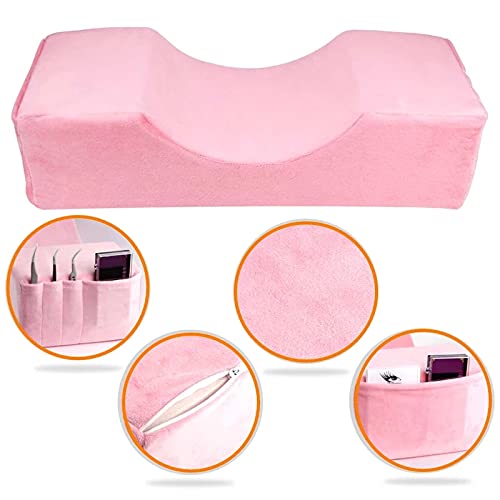 Grafting Eyelashes Soft Memory Foam Pillow with Pocket U Shape Eyelash Extension Pillow Beauty Salon Makeup Tool (Dark Pink)