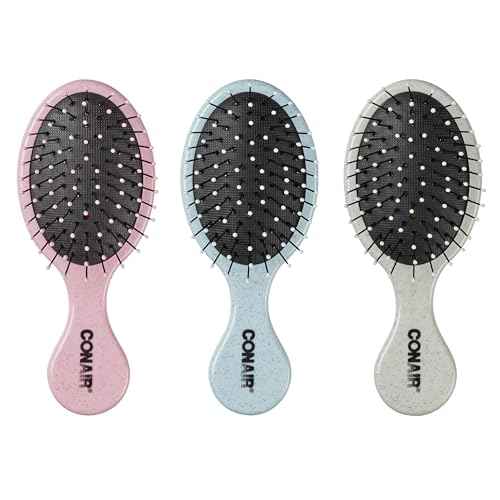 Conair Detangling Mini Hair Brush Set, 3-Pack Detangler Brushes for Wet or Dry Hair, Gentle Detangler for All Hair Types, Hair Brushes for Women, stocking stuffers. gifts for her, Silver, Blue, Pink