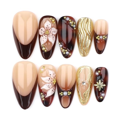 Fall Press On Nails Brown French Tip 24Pc Almond