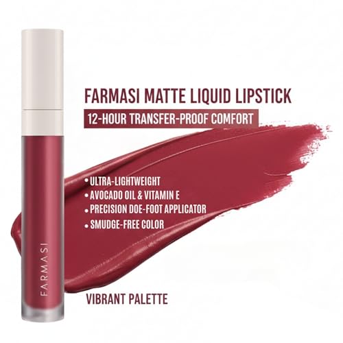 FARMASi Make Up Matte Liquid Lipstick, Long-Lasting and Ultra-comfortable, High-Impact, Lightweight, Organic, Pure Pigments (Red Love)