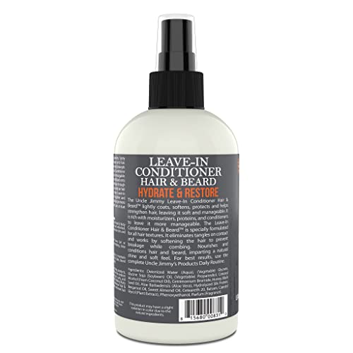 Uncle Jimmy Products Leave-In Conditioner for Healthy Beard Growth, Softening Hair, Hydrating Skin, and Eliminating Dandruff - 8 Fl Oz