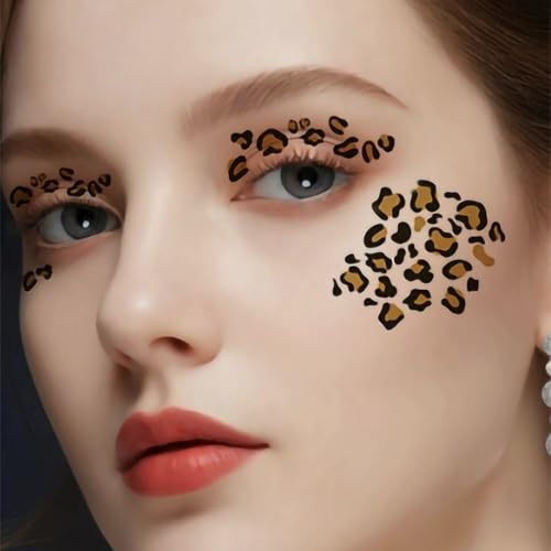 Leopard Print Gold Temporary Tattoos - Waterproof Face Stickers