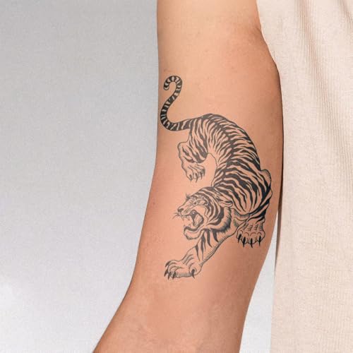 Tiger Temporary Tattoo – Realistic Black Ink Fake Tattoo for Men & Women