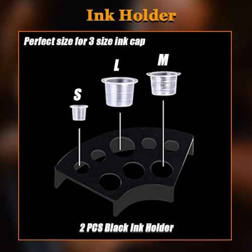 300pcs Tattoo Ink Caps with 2pcs Tattoo Ink Cups Holder - SML Mixed Size Tattoo Caps Tattoo Cups with Wide Cup Edge Tattoo Ink Mixer Set Tattoo Supplies