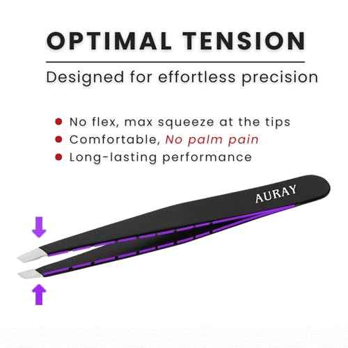 Eyebrow Tweezers Women Facial Hair, Stainless Steel Facial Hair Removal Precision Tweezer for Men & Women in Black, Slanted Tip Eyebrow Plucker for Easy Plucking, Professional Tweezers by AURAY (2)