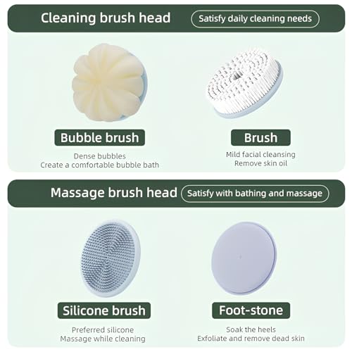 Electric Back Scrubber for Shower - IPX7 Waterproof Rechargeable Dual Handle Power Exfoliating Bath Brush with 3 Heads 2 Speeds for Cleansing, Exfoliating & Massaging Skin (Blue)