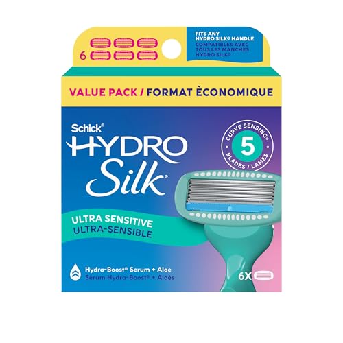 Schick Hydro Silk Sensitive Razor Refills, 6 Count | 5-Blade