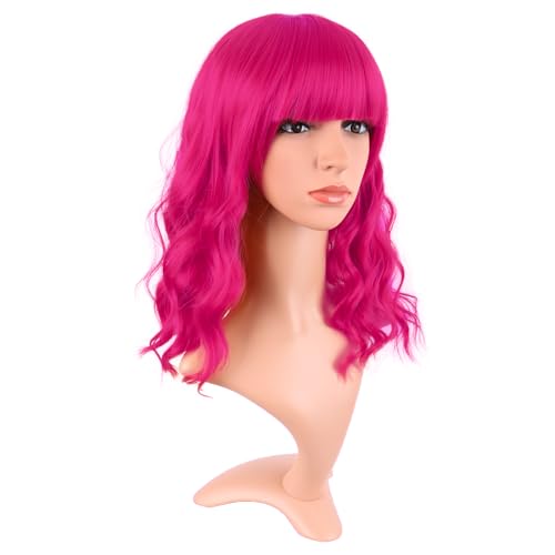 MapofBeauty 14" Short Curly Bob Wig Hot Pink