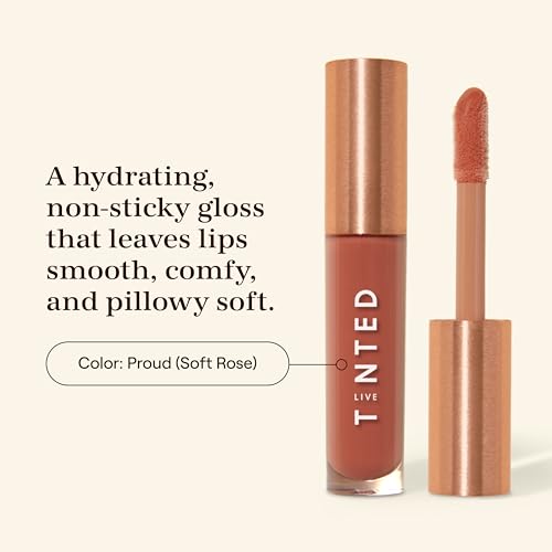 Live Tinted Huegloss High-Shine Lip Gloss - Hydrating, Non-Sticky, Moisturizing Lip Gloss with Hyaluronic Acid, Coconut Oil, and Shea Butter For a Soft Barrier & Seals in Moisture - Soft Rose