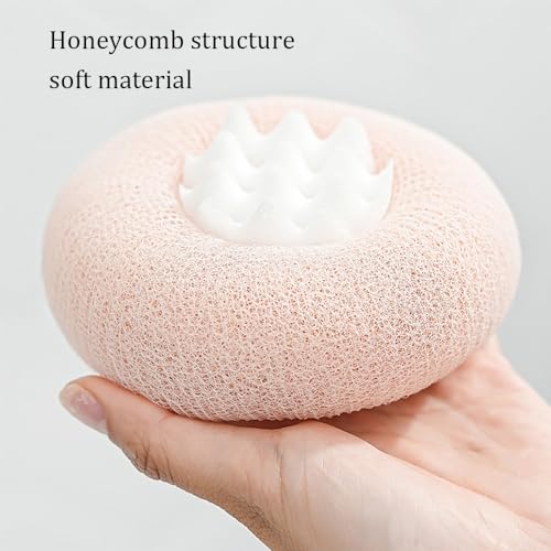 2Pcs Body Scrubber Exfoliator Sunflower Bath Ball, Ultra Soft Sponge Cleaning Brush for Men and Women, Bath Sponge with Handheld Ring (Green+Apricot)
