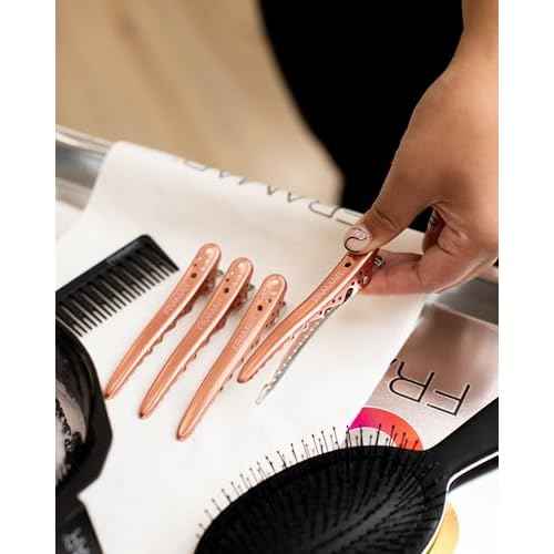 Framar Pink Hair Clips For Styling ? Professional Metal Hair Clips For Women Styling, Metal Clips For Hair, Hair Styling Clips, Extra Strong With No Slip - 4 Pack Rose Gold