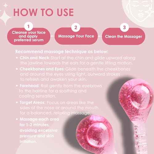 Ice Globes Facial Cooling Tools, Cryo Beauty Balls with Anti-Slip Handle for Face, Eyes & Neck, Soothing Cold Massage Tool for Relaxing & Refreshing Skincare Routine, Glitter Pink
