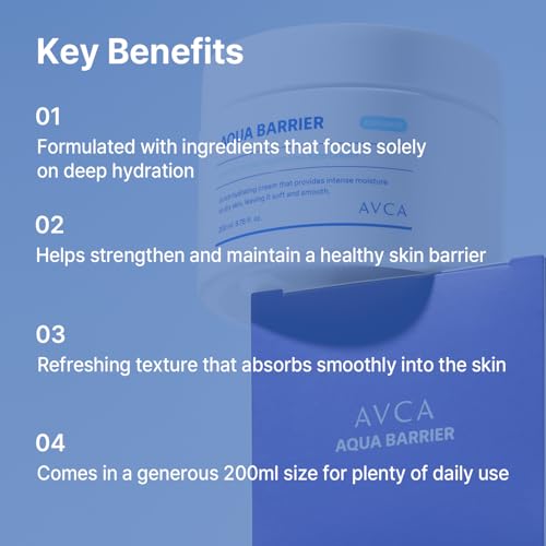 AVCA Aqua Hyaluronic Acid Daily Moisturizer 200ml(6.76 fl. oz) ? Ceramide Barrier Support Cream for Dry Skin, Lightweight Rich Texture