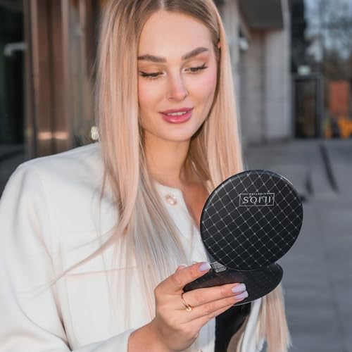 Ilios Lighting Black LED Compact Mirror with Light and 1x and 10x Magnifying Mirror in 5-inch mini Size Ideal for Travel