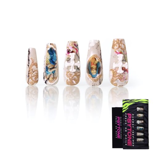 PSYTONE Short Press on Nails Almond Orange French Tip Glue on Nails Cute Fake Nails Full Cover Stick on Nails Glossy Artificial Nails Short Acrylic Nails Press ons Reusable False Nails for Women
