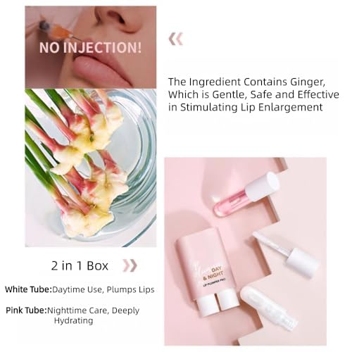 2PCS Lip Plumper Set, Day and Night Use, Lip Moisturizing, Lip Care,No Chapped, Lip Enhancer for Fuller, Hydrating, Lip Gloss