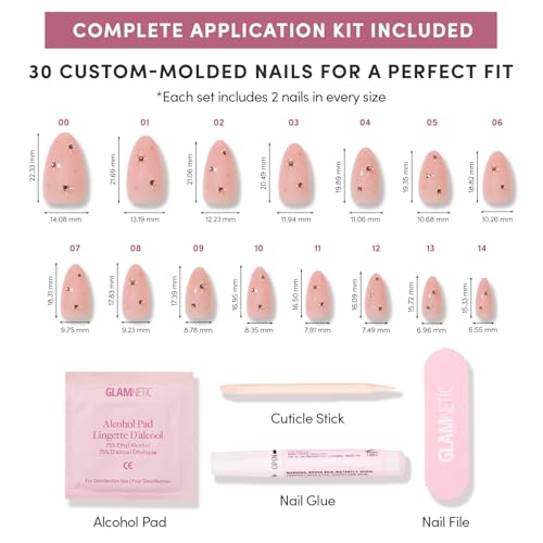 Glamnetic Press-On Nails - Pink Comet Short Almond Kit with Gems