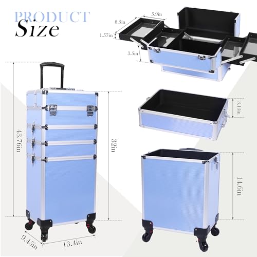 5-in-1 Rolling Makeup Train Case with 360° Swivel Wheels