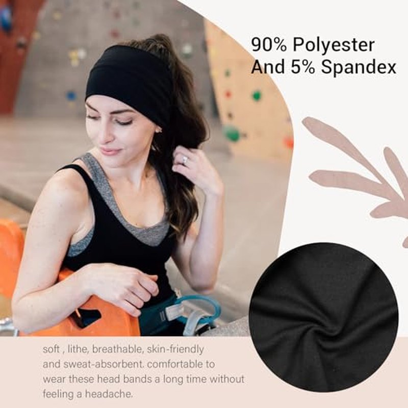 2 Pack Wide Non-Slip Headbands for Women - Sweat Absorbent
