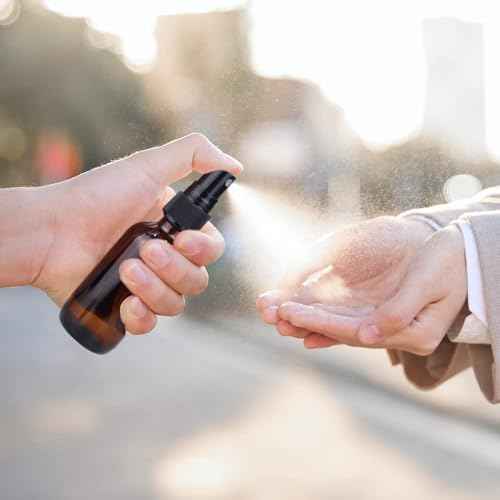 Wedama Spray Bottle, 2 oz Fine Mist Glass Spray Bottles, Little Refillable Liquid Containers for Watering Flowers Cleaning (8 Pack, Amber)