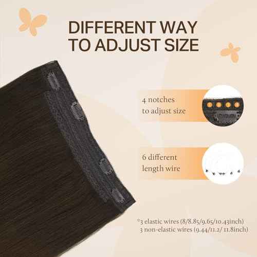 DOORES Wire Hair Extensions 18 Inch 95g Remy Human Wire Hair Extensions Invisible Transparent Line Adjustable Hairpieces Secret Extensions Straight Hair Light Dark Brown