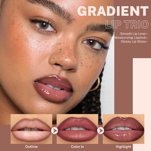 3PC Lip Combo Set – Brown Liner, Lip Balm & Gloss Trio