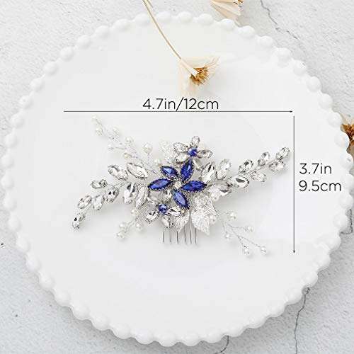 Blue Rhinestone Wedding Hair Comb with Silver Alloy