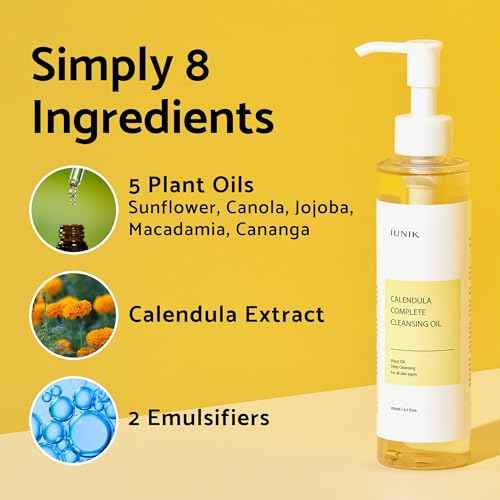 IUNIK Calendula & Jojoba Oil-Infused Vegan Cleansing Oil ? Gentle Blackhead Melting & Makeup Remover Facial Cleanser w/Plant-based Oils Korean Skincare