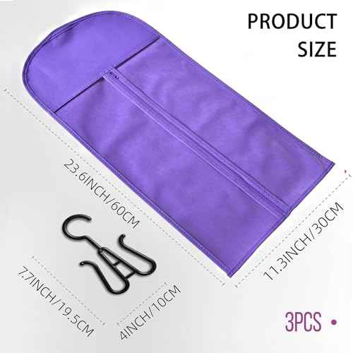3-PCS Wig Storage Bags with Hangers ? Premium Hair Extension Organizer for Multiple Wigs, 60cm x 30cm Dust-Proof Closet Savers (Purple)