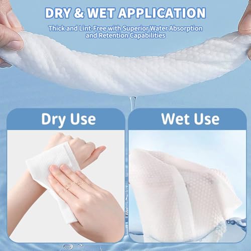 Disposable Face Towels 200 Count, Ultra Soft & Thick Facial Towels for Sensitive Skin, Biodegradable & Lint-Free Makeup Remover Dry Wipes, Multi-Purpose Cleansing Towelettes for Face Wipes