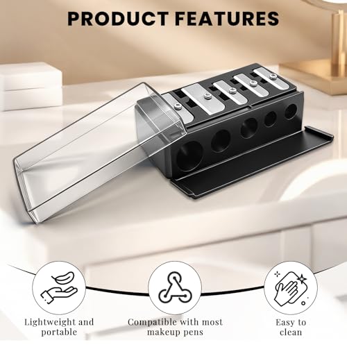 2-Pack 5-Hole Makeup Pencil Sharpener with Lid for Eyeliner & Lip Liner