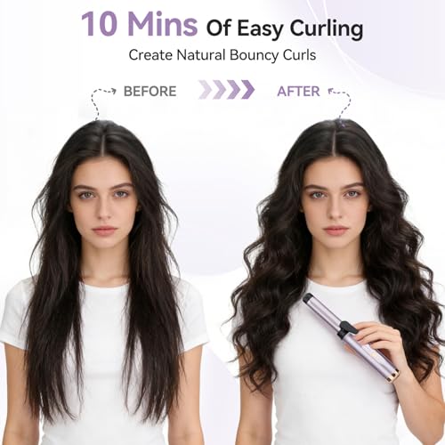 Purple Mini Cordless Travel Curling Iron with 3 Temp Settings & Negative Ions