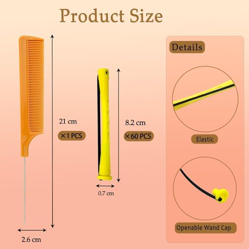 60 Pcs Hair Perm Rods with Steel Pintail Comb - 0.7cm Curlers