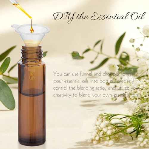 10ML Essential Oil Roller Bottles, 4 Pack Brown Oil Roller Bottles for Essential Oils, Roll on Bottle with Stainless Steel Balls(4 Labels, Opener, Funnel, Dropper Included)