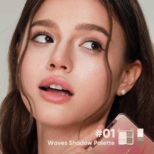 JUDYDOLL Highlight & Contour Palette, All-in-One Matte Highlighter Contour Compact, Natual Finish, Brightening Blendable Face Makeup for Cool Fair and Olive Skin (New Version 01 Wave Shadow Palette)