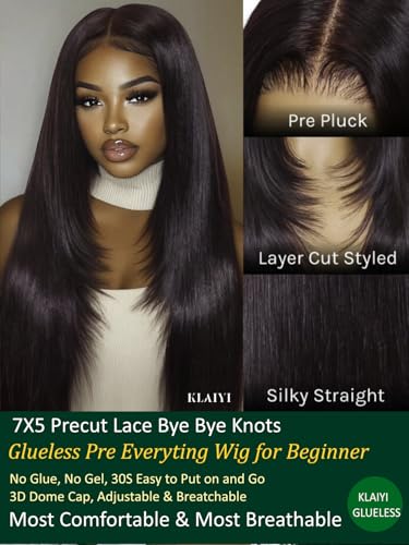 Black Cherry Layered Straight Human Hair Glueless Wig 18in
