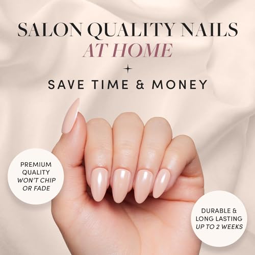 Glamnetic Press-On Nails & Adhesive Nail Tabs - Los Angeles | Blush Nude Pink Short Almond Nails in Glazed Finish | 15 Sizes - 30 Nail Kit with Adhesive Tabs