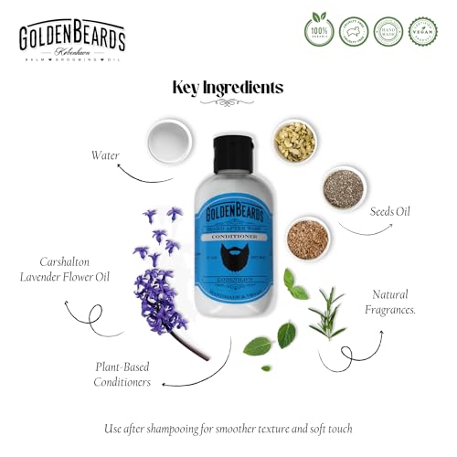 Golden Beards Beard Wash Set or single ? Organic Beard Shampoo & Conditioner for Men, 100ml Each ? Nourishing Jojoba & Oils with Carshalton Lavender Scent, Vegan & Handmade in Denmark (Conditioner)