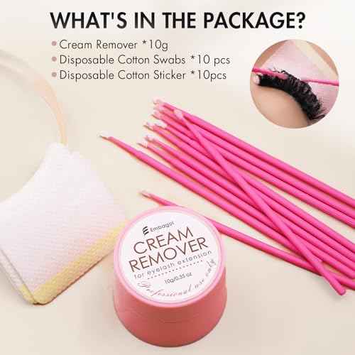 Lash Remover for Lash Extensions 10g No Burn Cream Remover With Micro Cotton Swabs and Eye Pad Sticker Professional Eyelash Extensions Lash Tech Salon Supplies