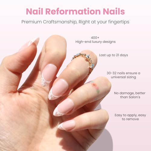 Petal Lace Press On Nails - Short Almond French Tip, 32 Pc