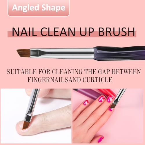 Black Purple 3Pcs Nail Art Clean Up Brushes Set - Cuticle Polish Removal Tools