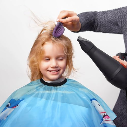 Kids Cartoon Sea Animals Barber Cape with Neck Duster Brush, Adjustable Salon Hair Cutting Cover