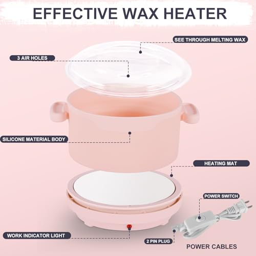 Mini Wax Warmer for Hair Removal, 16.9oz Silicone Portable Electric Wax Heater Machine for Hard and Soft Wax Beads, Easy Clean, Fast Heating for Home, Braizlian Waxing, Body, Bikini, Eyebrow, Pink