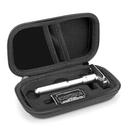 Linkidea Hard Shell Travel Case with Shaving Kit Storage for Short/Long Handled Razor Blades and Attachments - Compatible with Double Edge Safety Razors