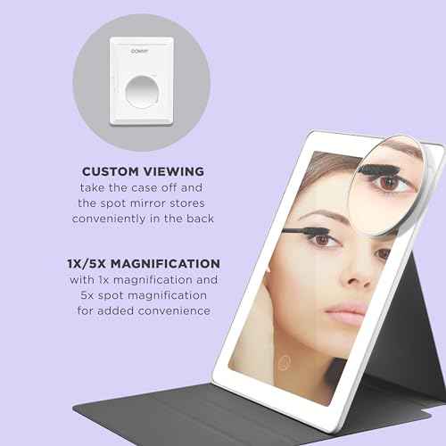 Conair Lighted Makeup Mirror, LED Vanity Mirror, 1X/5X Magnifying Mirror, Foldable with Case, Battery Operated and Rechargeable in White