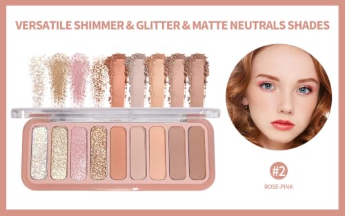 SUMEITANG Rose Pink Eyeshadow Palette - 9 Colors Matte & Shimmer, Long-Lasting & Waterproof, Travel Friendly