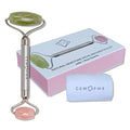 Rose Quartz + Jade Roller for Face and Neck Massage, Dual Gemstones with Durable Steel Handle and Travel Bag. Minimize Wrinkles, Reduce Puffiness and Restore Skin's Elasticity and Radiance