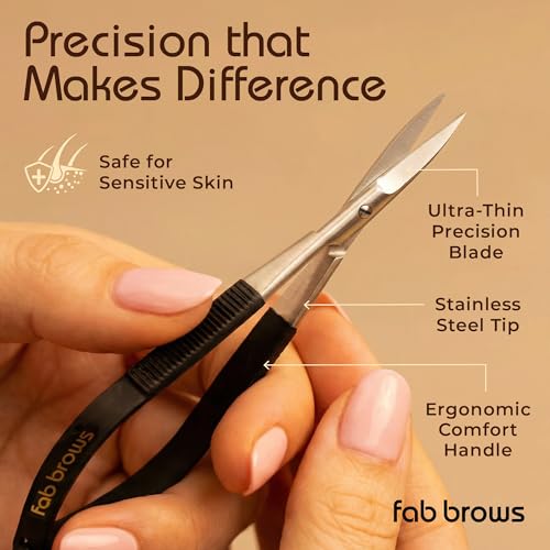 Fab Brows Soft Grip Eyebrow Scissors - Spring-Loaded Precision Trimmer
